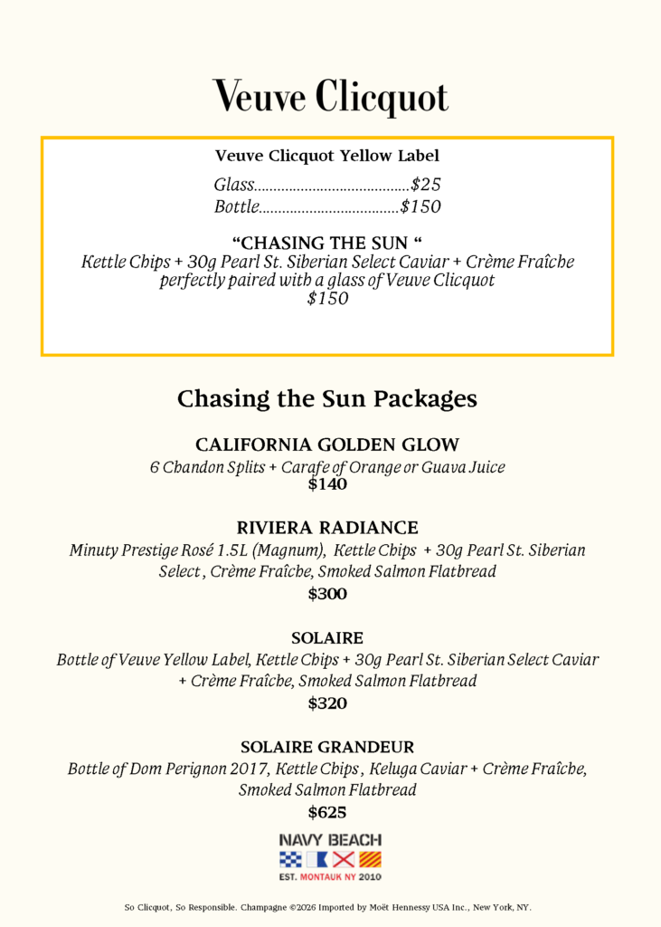 Chasing The Sun menus
